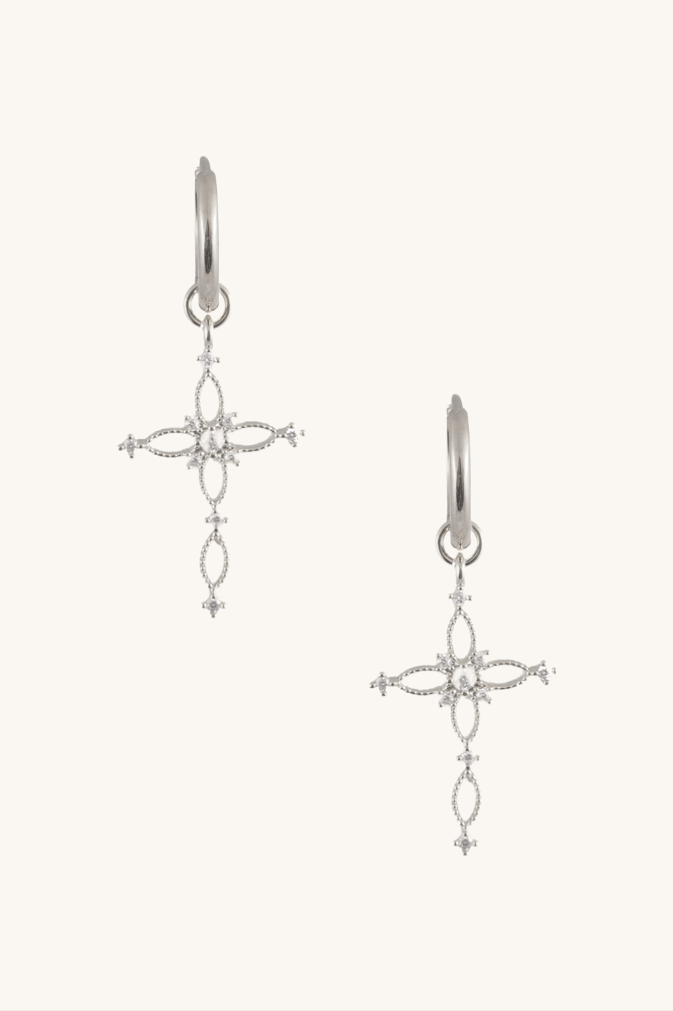 Mica Silver Cross Huggie Earring