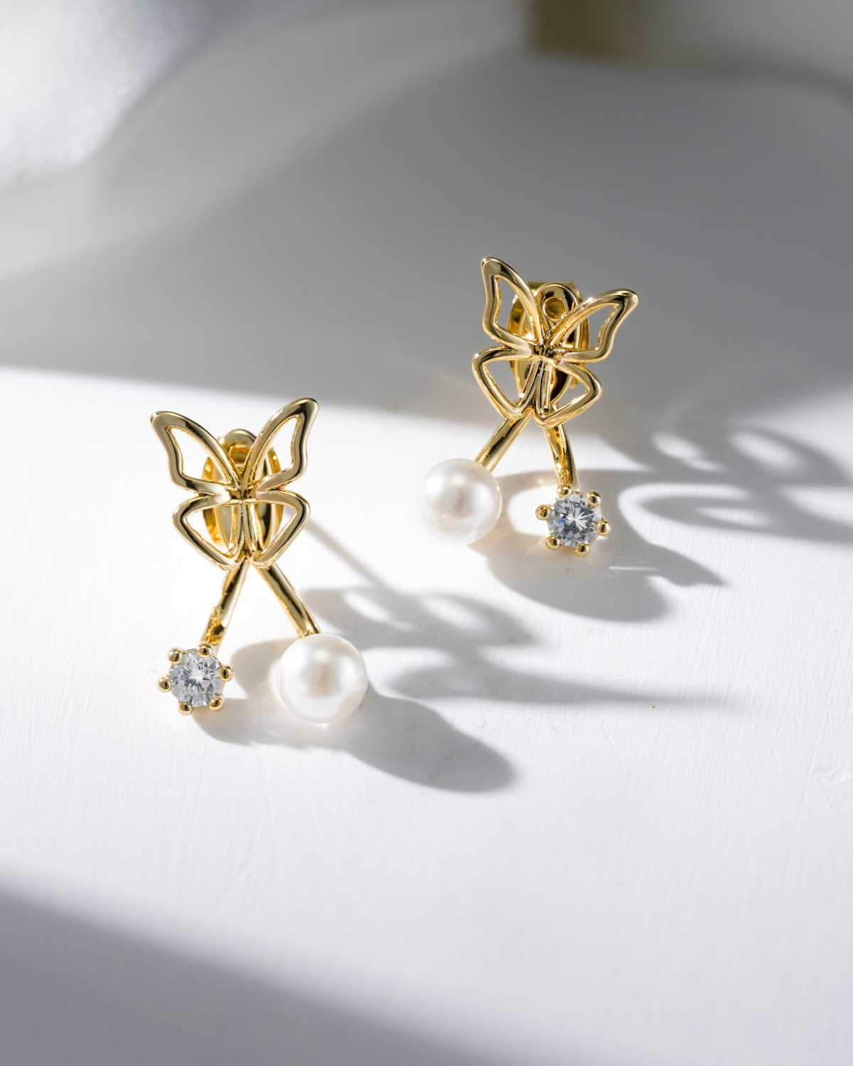 Milad Gold Butterfly Pearl Earrings